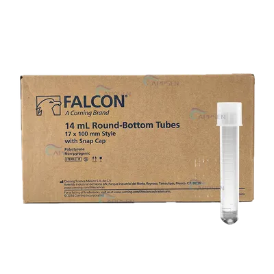 Corning Falcon Round Bottom Tube, 14 mL, Polystyrene, Snap Cap, 17×100 mm, Part No. 352001 - Image 1