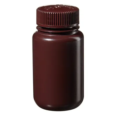 Nalgene BTL AMBR W/M HDPE, 8 oz (250 ml) Amber Wide-Mouth Bottle, HDPE, Amber PP Screw Cap, 250 ml, Part No. 2106-0008 - Image 3